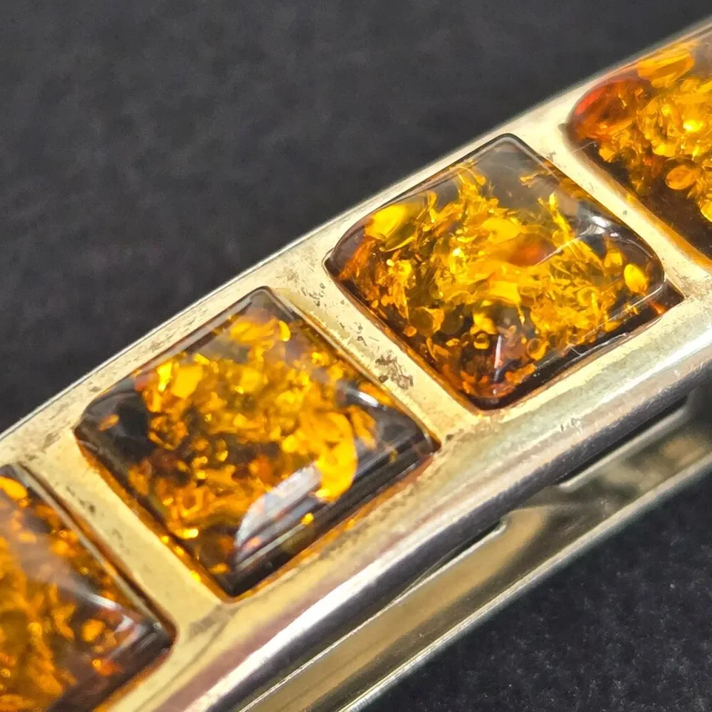 Vtg Genuine Baltic Amber French Barrette Hair Clip Cognac Square Mosaic 2.25